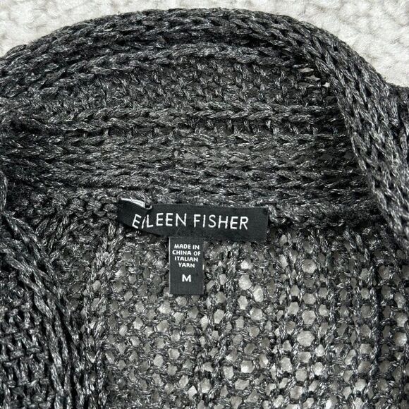Eileen Fisher Gray Metallic Knit Cardigan Sweater - Picture 3 of 7